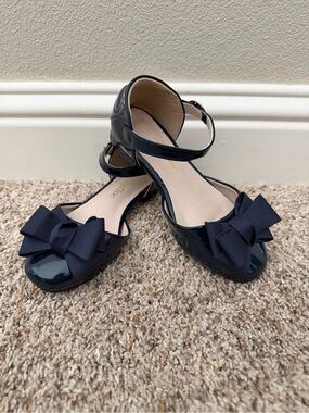 Navy Patent Bow Ankle-Strap Party Shoes